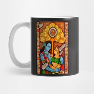 Radhe krishna couple hugg, cute love design for couples, folk painting Mug